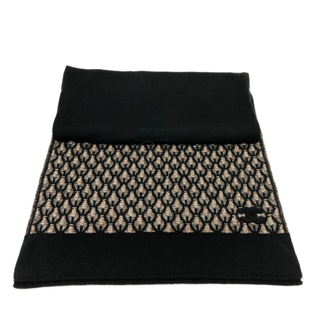 CHANEL Total Pattern CC Mark Apparel accessories Scarf Cashmere Black